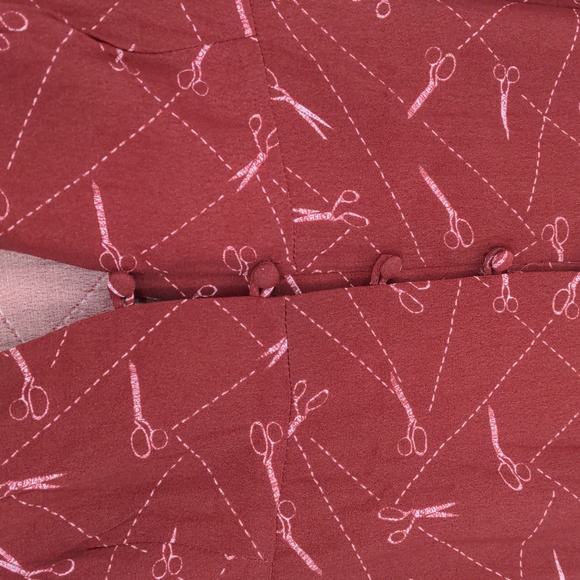 Modcloth A Cut Above Average Shirt Dress Size 12 Burgundy Scissors Hair Stylist‎ - Picture 11 of 16